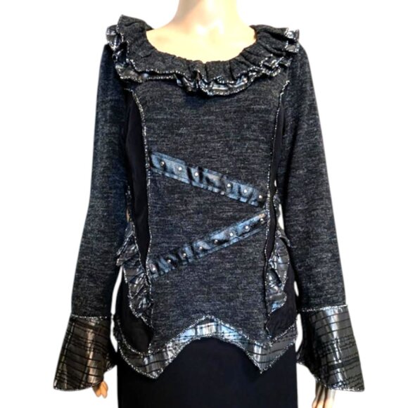 NWT Jane & John Sweater with Taffeta and Vegan Leather Accents Size M - Picture 9 of 11